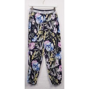 VICTORIAS SECRET Floral Logo Pajama Jogger Pants Loungewear Navy Blue Sz M